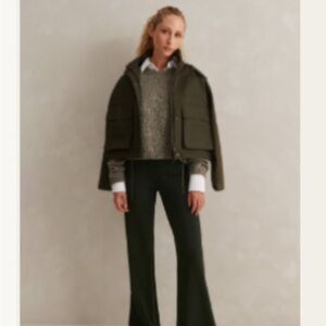 Tailored Ponte Kick Flare Trouser - Khaki/Dark Brown